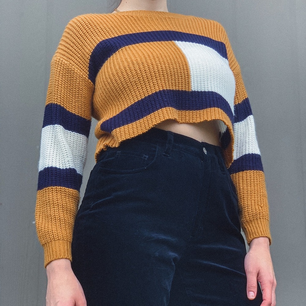 Orange Knit Sweater Crop Top